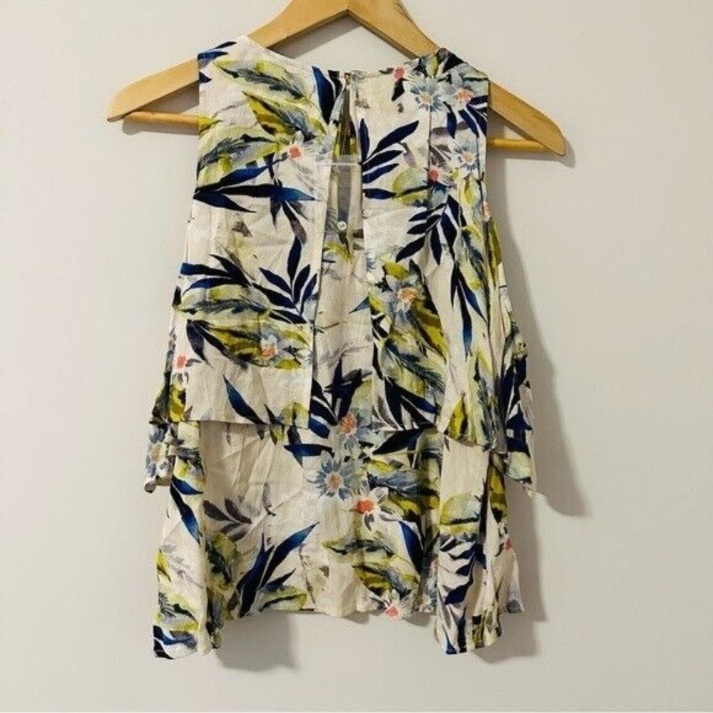 Lush Tropical Print CREAM/ROYAL Cold Shoulders Ruffled Size Medium - Picture 2 of 9